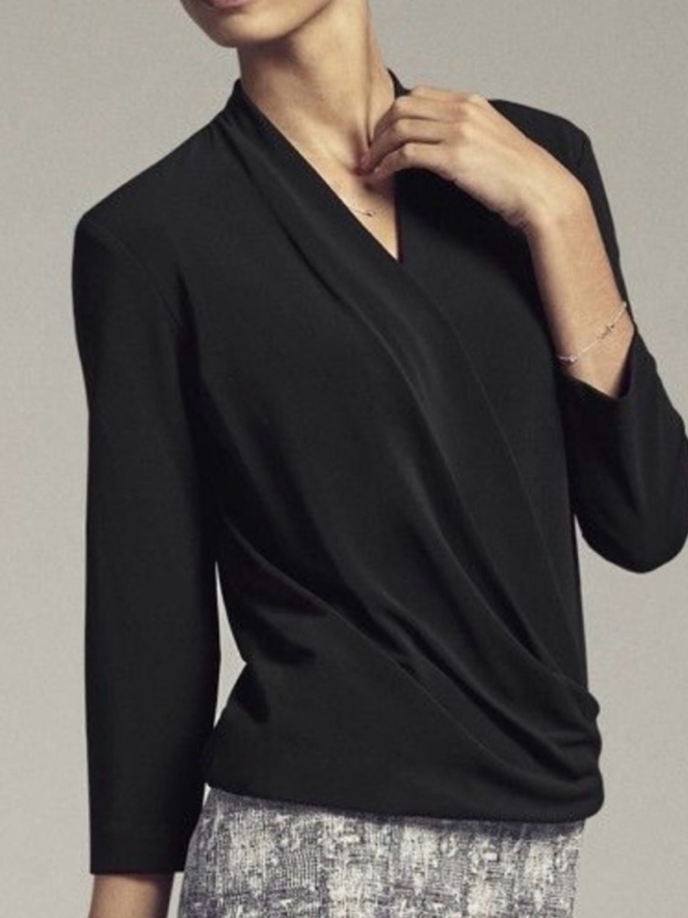 MM Lafleur Deneuve Black Drape faux Wrap Blouse women’s size M
